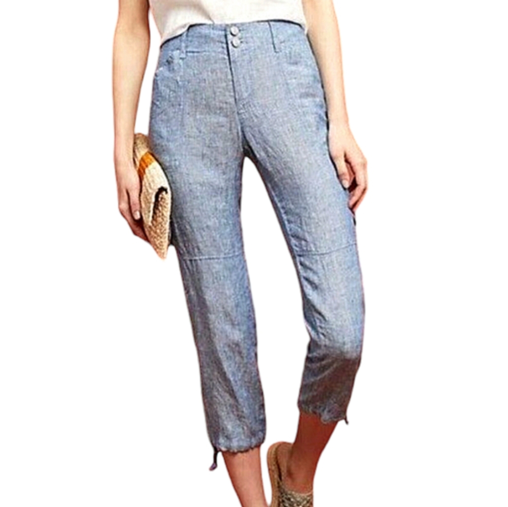 Anthropologie Light Blue Cropped Drawstring Hem Pants